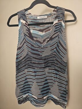 Lamberto Losani Y2k Designer Blue Striped Knit Tank Top